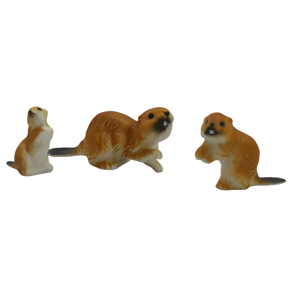 VTG Beaver Figurines Lot of 3 Herter’s Inc Ceramic Woodland Collectibles Decor